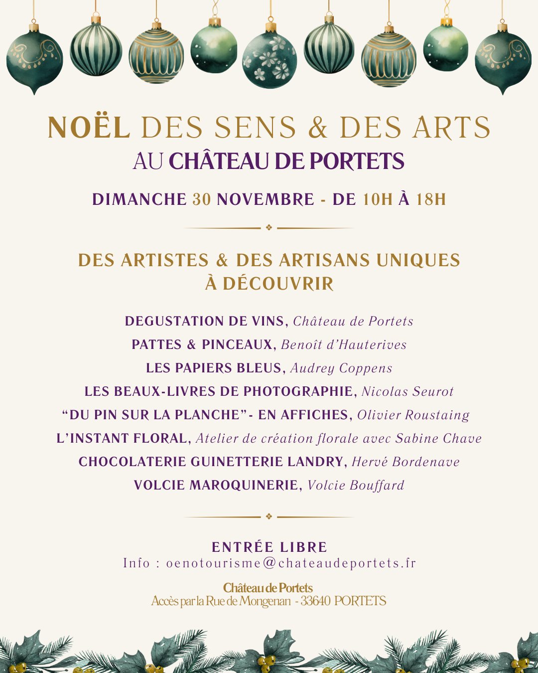 Soirée de Noël au Château de Portets, Novembre 2025